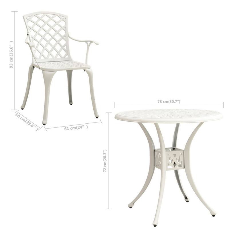 Kasa Outdoor 5pc Bistro Breakfast Set, 4 Chairs, 1 Table, White Metal