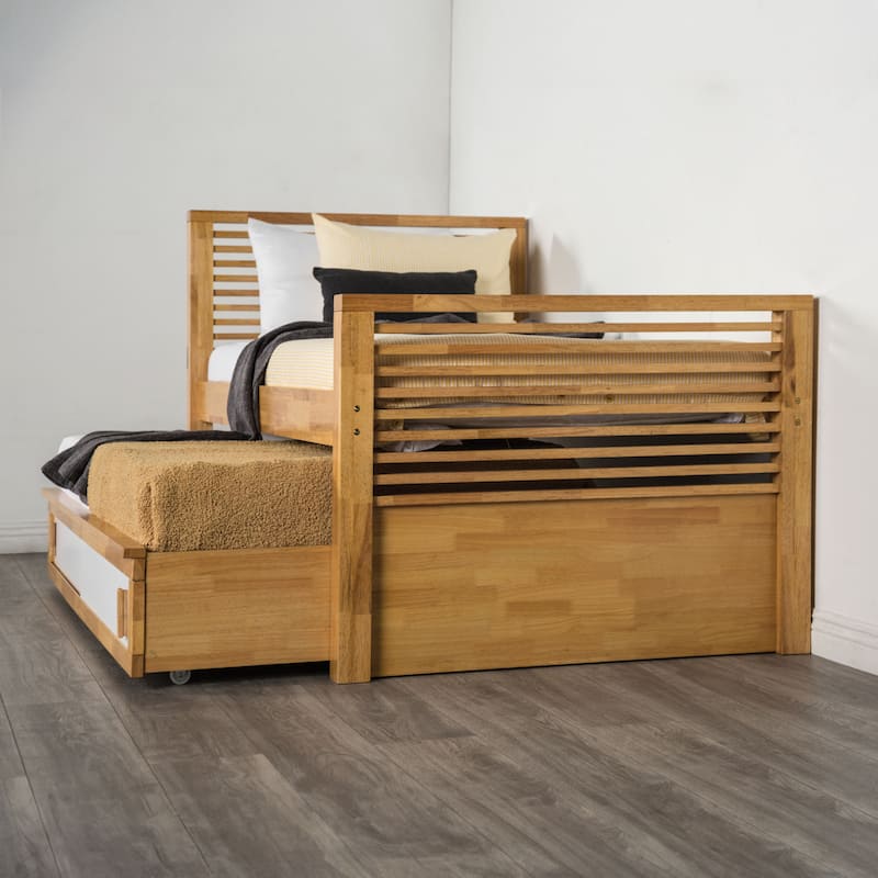 Furniture of America Ogden Modern Light Oak Solid Wood Kids Captain Bed with Trundle and USB Port
