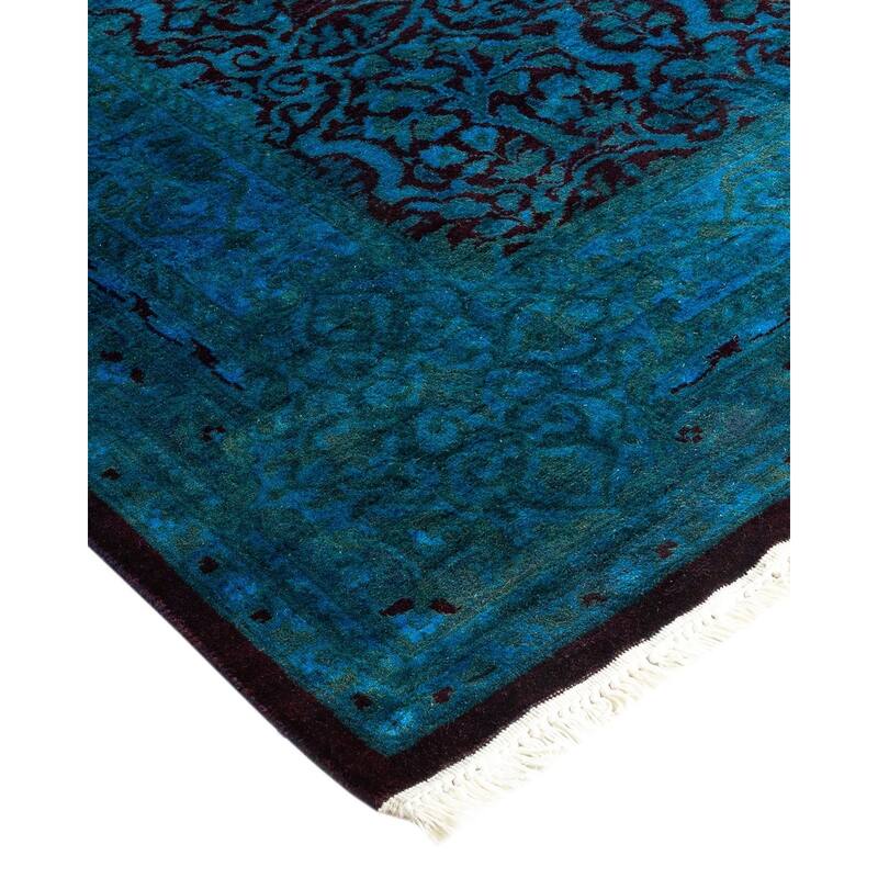 Overton Hand Knotted Wool Vintage Inspired Modern Contemporary Overdyed Blue Area Rug - 3' 0" x 12' 5"