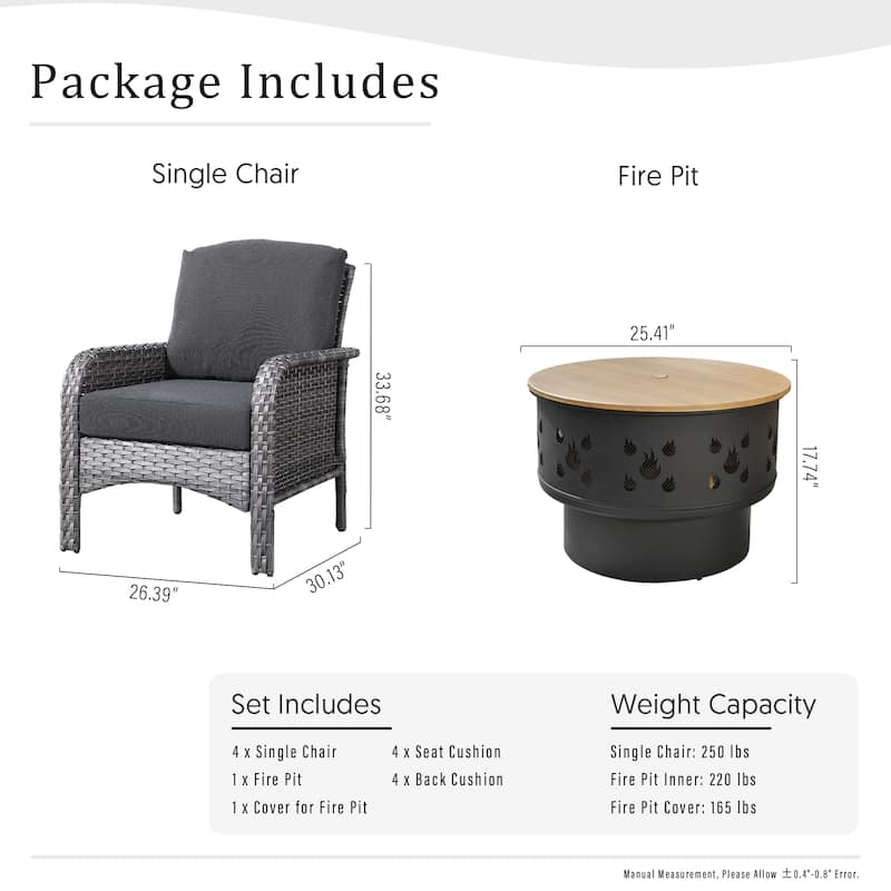 XIZZI 5-piece Single Chairs Wicker Patio Furniture with Firepit