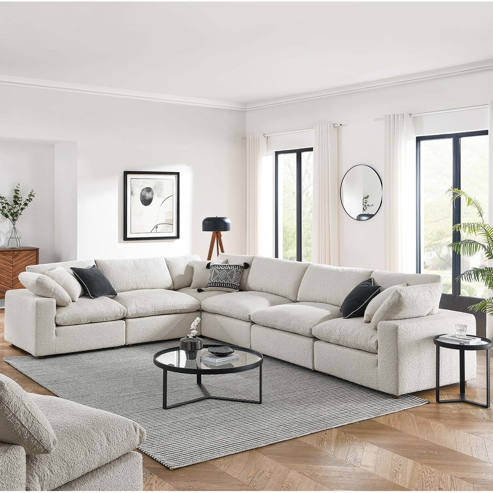 Commix Down Filled Overstuffed Boucle Fabric 6-Piece Sectional Sofa