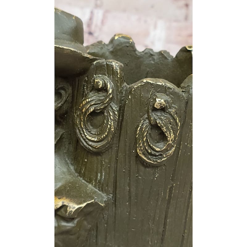 Western Cowboy Bust Bronze Pen Holder – Rustic Desk Decor
