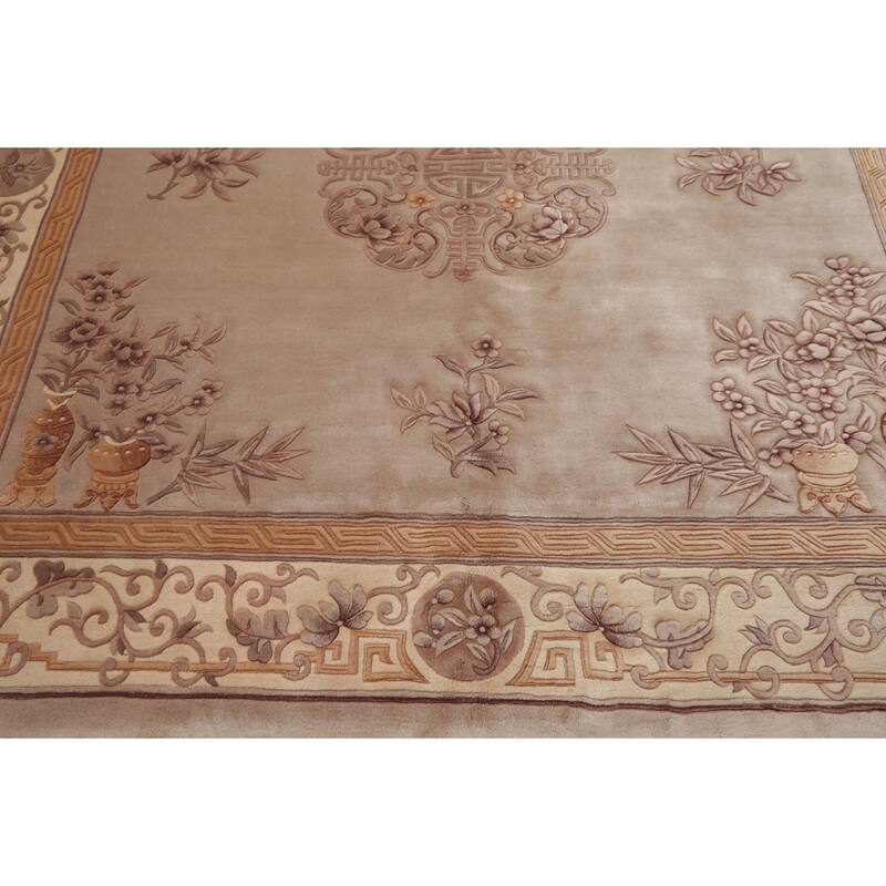 8'6''x8'6'' Round Hand Knotted Wool Taupe Aubusson Savonnerie Pile Rug - 8' 6'' x 8' 6''-Square