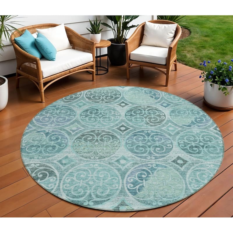 HomeRoots Trellis Transitional Rectangle Outdoor Rug - 8' Round