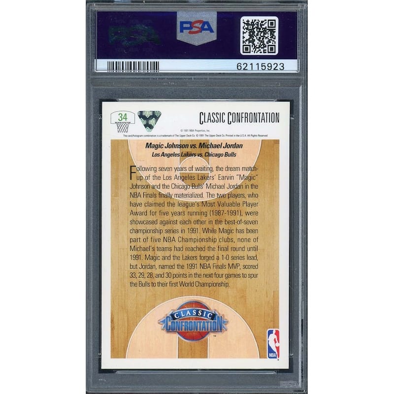Michael Jordan Magic Johnson 1991 Upper Deck Basketball Card #34 Graded PSA 10 - 8'6" x 11'6"