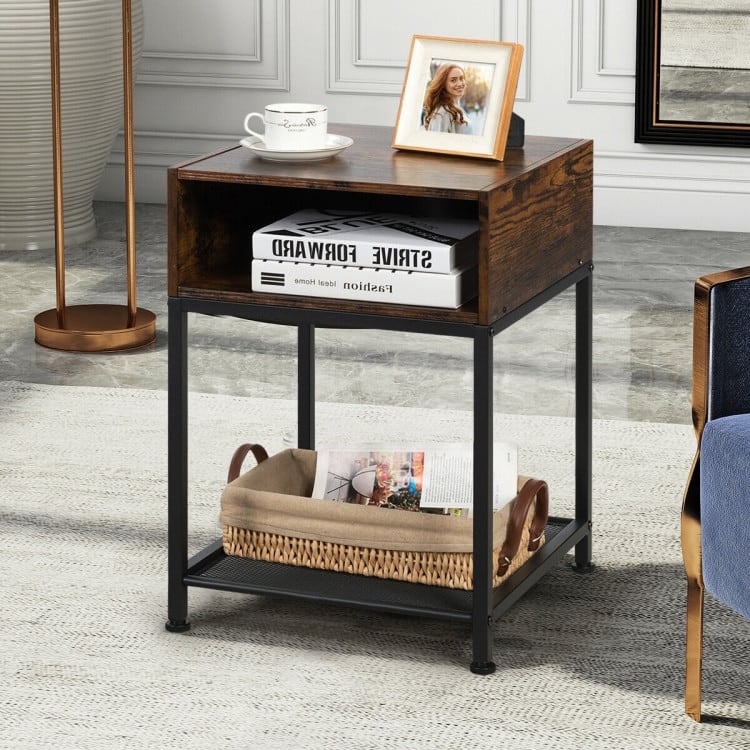 Industrial Nightstand End Side Table with Mesh Shelf - 16'' x 16''W x 23''(L x W x H)