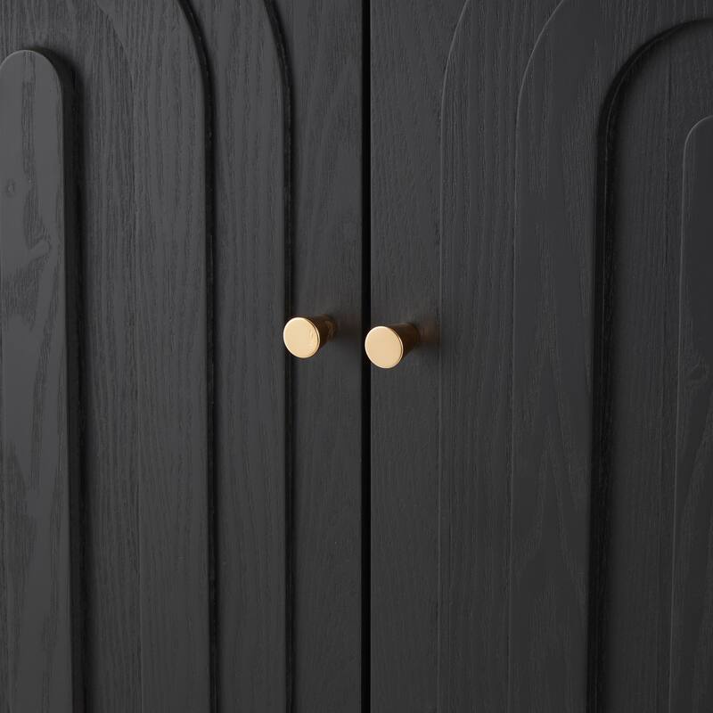 Wooden Geometric Art Deco Inspired Carved Arch 2 Door Cabinet with Gold Knobs - Black - Roche River Decor