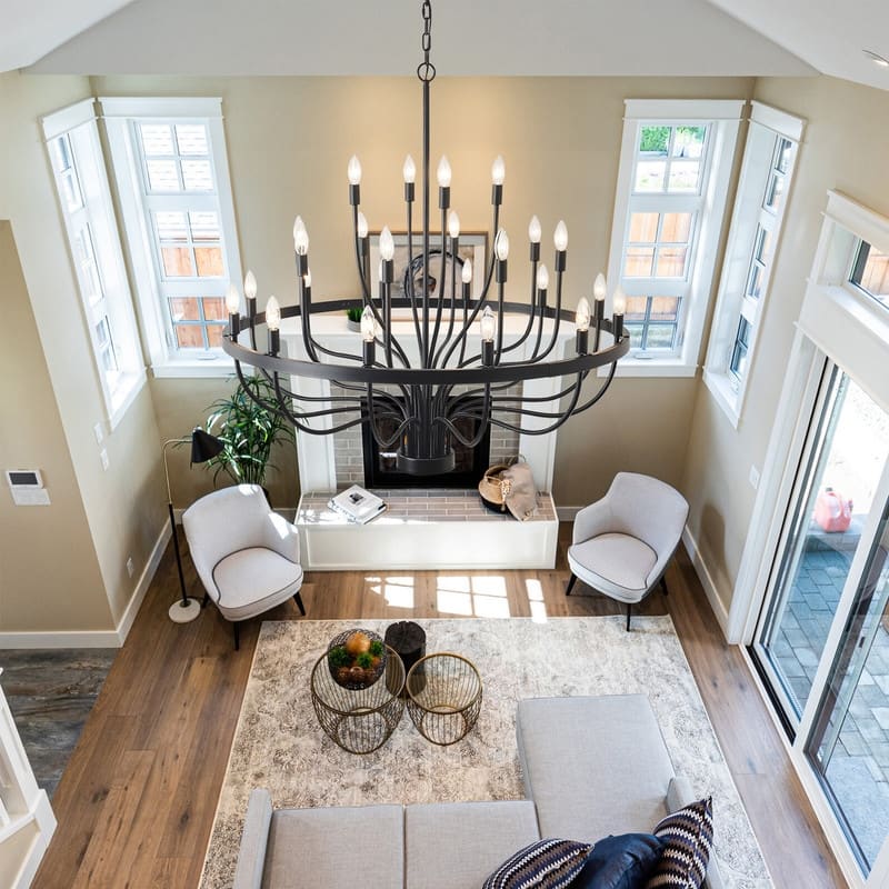 Large Wagon Wheel Chandelier Black Farmhouse Round Candle Chandelier
