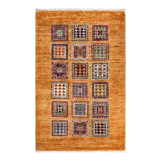 Hand Knotted Bohemian Tribal Wool Yellow Area Rug - 2' 7" x 4' 1"