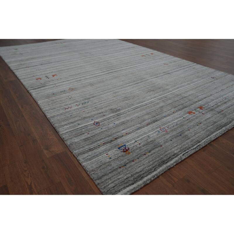 Tribal Gabbeh Indian Area Rug Hand-Knotted Wool Carpet - 4'11" x 8'1" - 4'11" x 8'1" - Grey