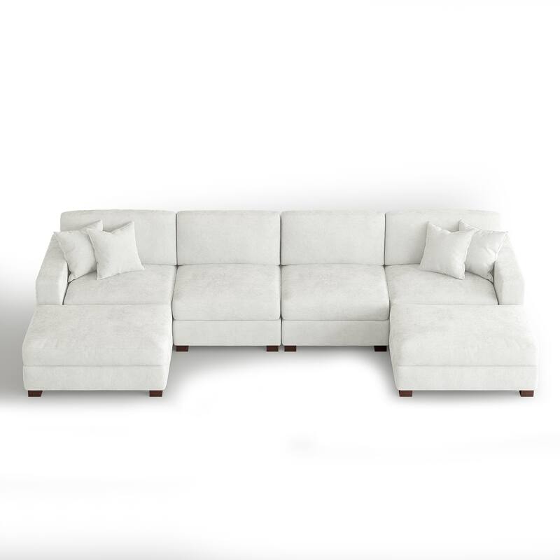 Oversized Chenille Modular Sectional Sofa Conversation Set with 2 Ottomans