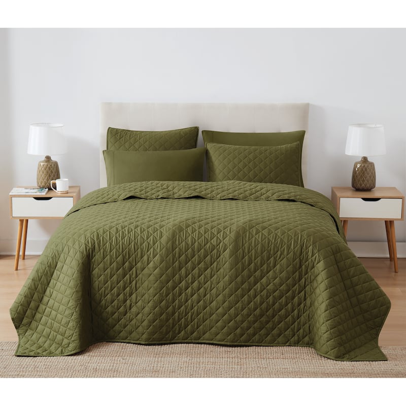 Cannon Solid Oversized Percale 3 Piece Quilt Set - Olive Green - Oversized King