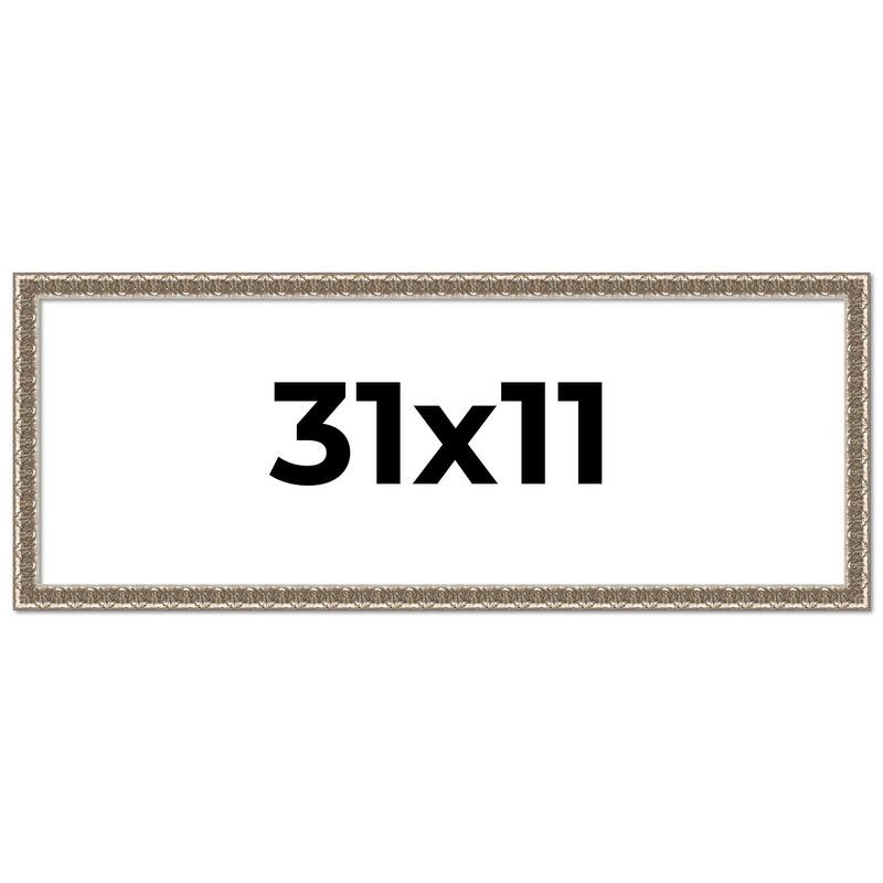 31x11 Frame Silver Versailles Ornate Solid Wood Picture Frame | 1 Inch