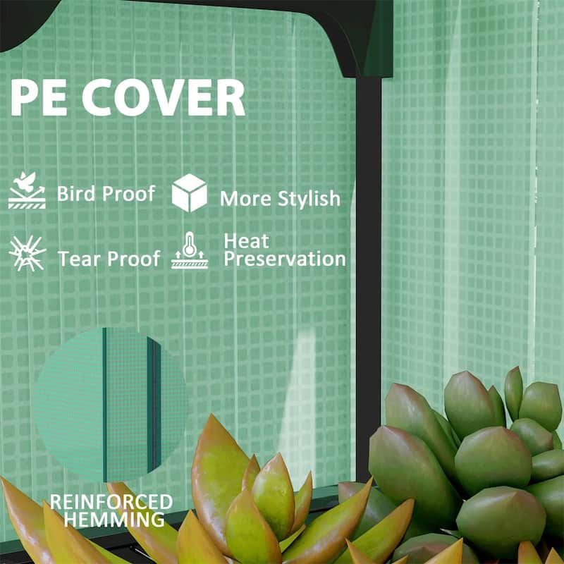 4-Tier Portable Outdoor UV-Resistant Greenhouse PE Cover with Double-Layer Roof and Shelves