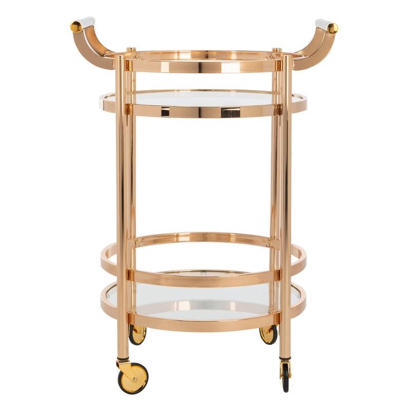 SAFAVIEH Sienna 2 Tier Round Bar Cart-Gold / Glass - 23.8" x 19.9" x 34"
