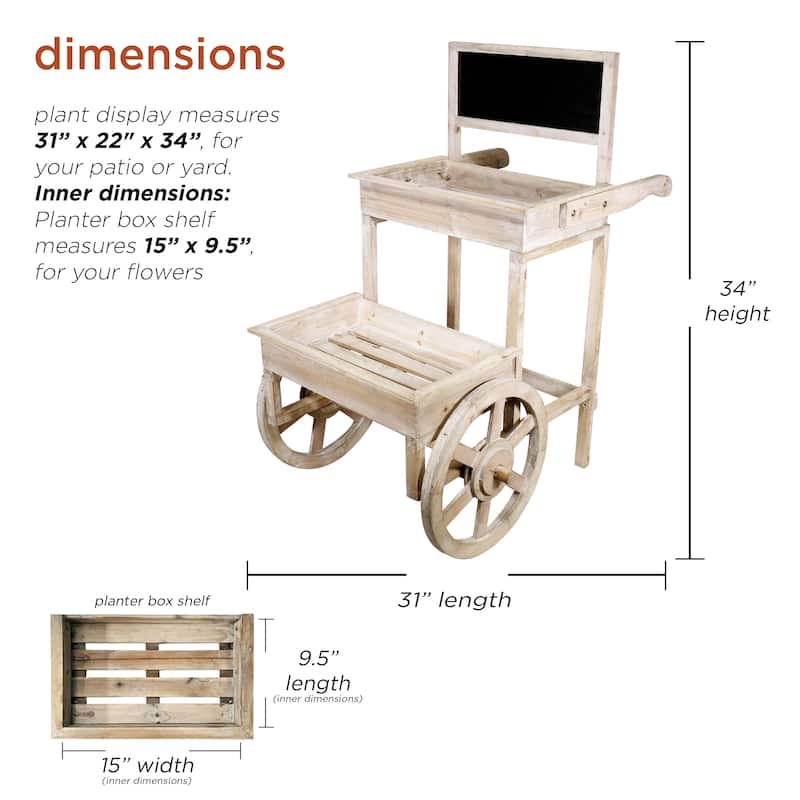 Alpine Corporation 34" Tall Indoor/Outdoor Wooden 2-Tier Plant Display Stand with Chalkboard and Wheels