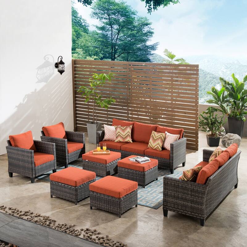 OVIOS 8-piece Patio Wicker Outdoor High-back Sectional Furniture Set