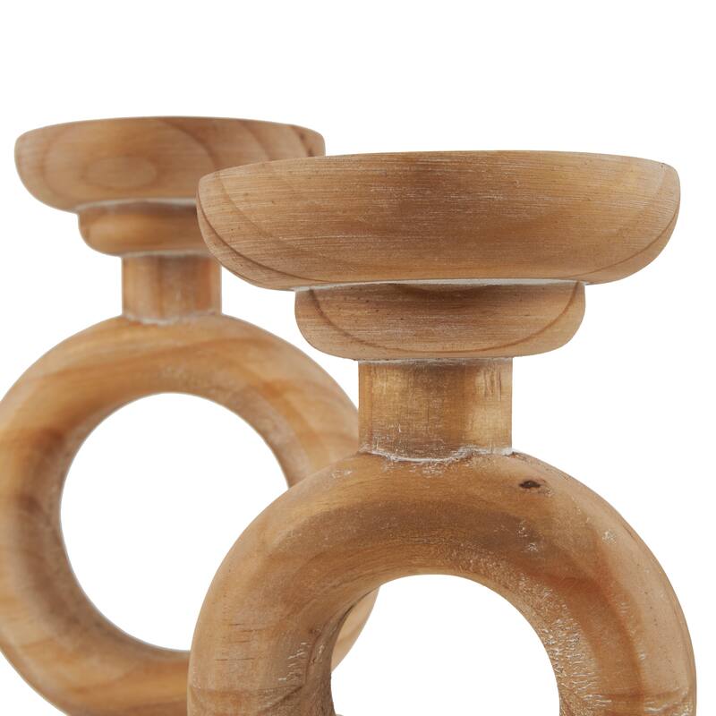 Brown Wood Circular Ring Candle Holder (Set of 3)