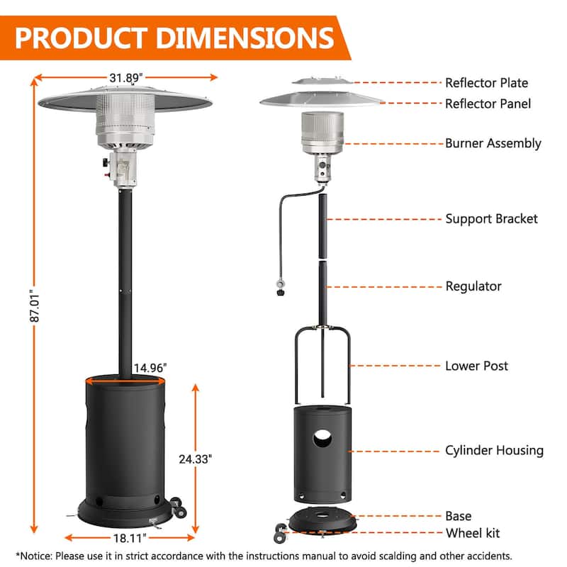 Upgraded 50,000 BTU Stainless Steel Propane Gas Outdoor Patio Heater