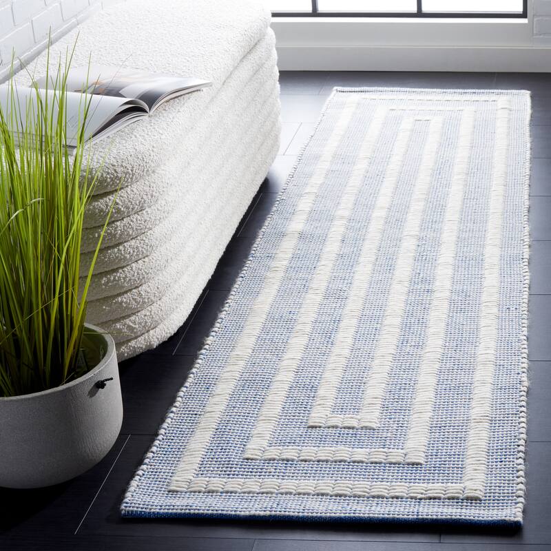 SAFAVIEH Handmade Natura Sabahat Wool Rug - 2'3" x 8' Runner - Blue/Ivory