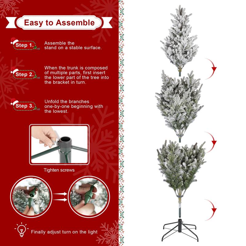 Glitzhome 6FT/7.5FT/9FT/11FT Snow Flocked Pre-lit Artificial Fir Christmas Trees