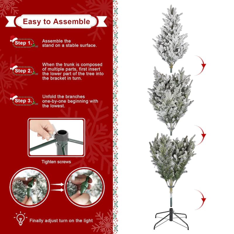 Glitzhome 7.5ft/9ft Pre-Lit Flocked Full Fir Artificial Christmas Trees with Foot Pedal