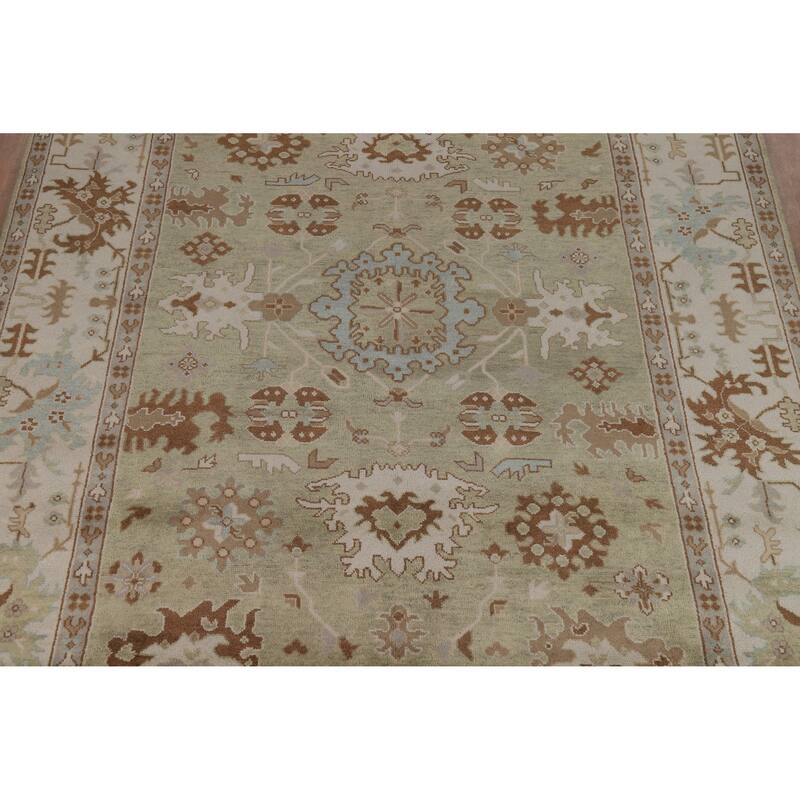 Light Green Oushak Indian Area Rug Handmade Wool Carpet - 9'0" x 11'11"