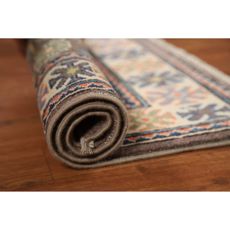 Traditional Kazak Oriental Foyer Rug Hand-Knotted Brown Wool Carpet - 2'0"x 3'0" - 2'0"x 3'0" - Brown