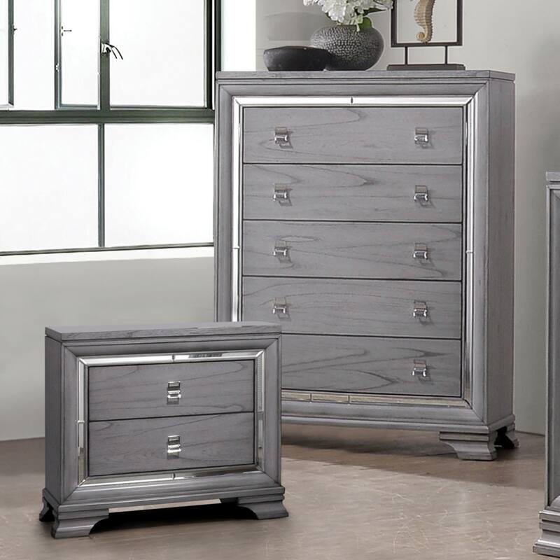 Furniture of America Taia Contemporary Grey 2-Piece Nightstand and Chest Set - Light Grey