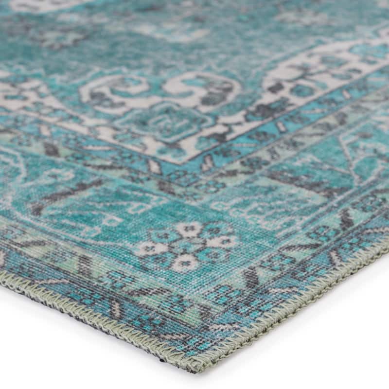 Machine Washable Kate Lester + Jaipur Living Tamara Medallion Teal and Green Area Rug