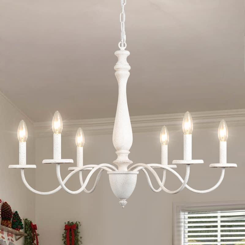 6-Light Rustic Farmhouse Chandelier Light for Bedroom Foyer Living Room