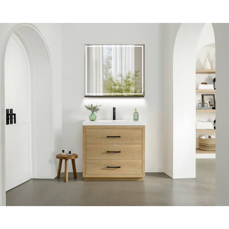 Hesili Rectangular Frameless LED Lighted Bathroom Mirror Medicine Cabinet