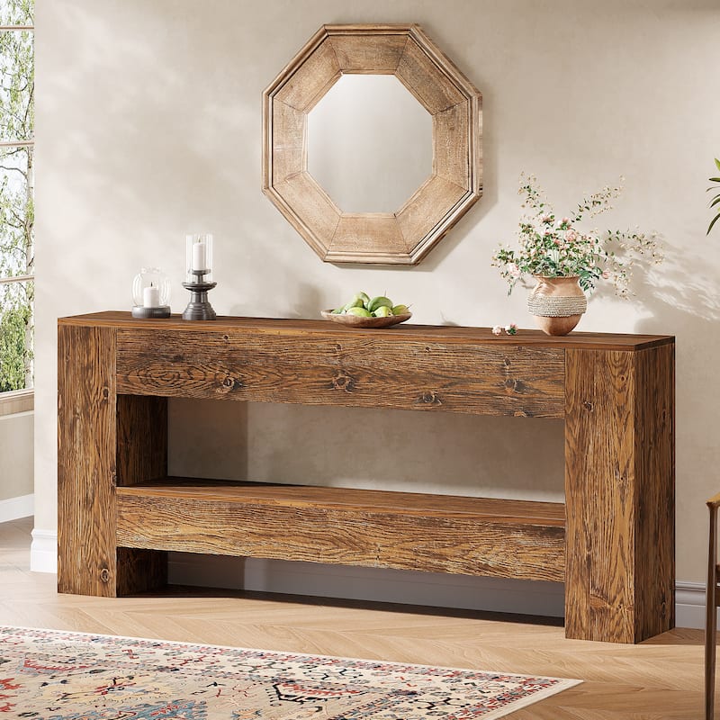 2-tier Farmhouse Solid Wood Console Sofa Table for Entryway Living Room