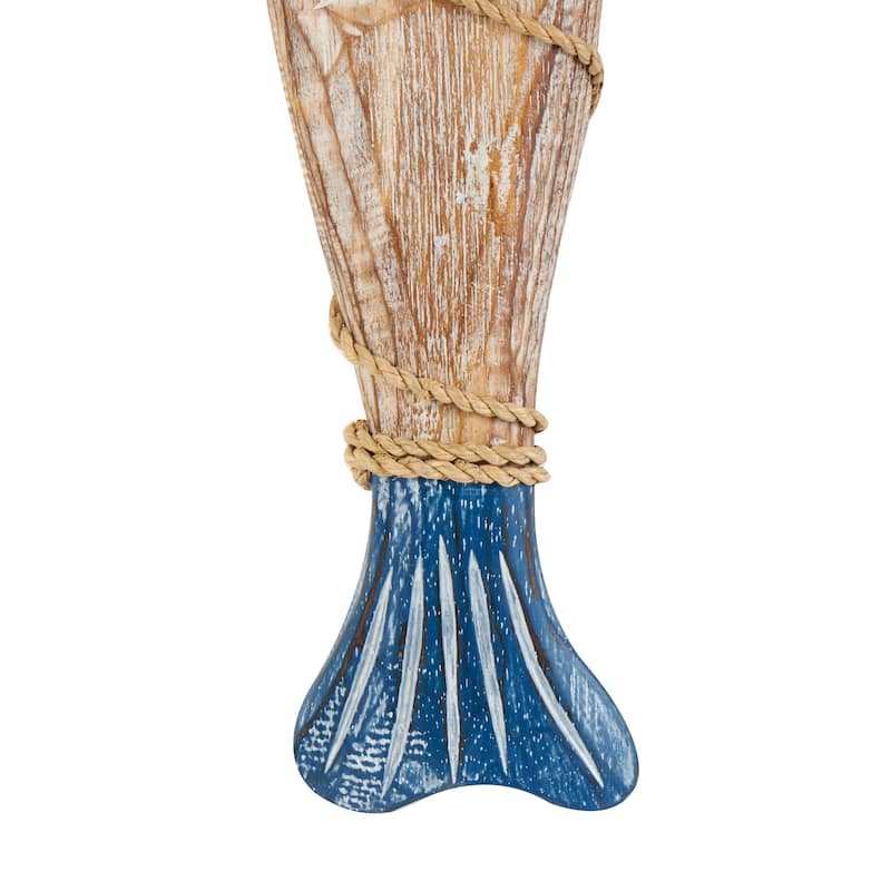 Blue Wood Handmade Fish Home Wall Decor with Wrapped Jute Hanging Rope (Set of 3)