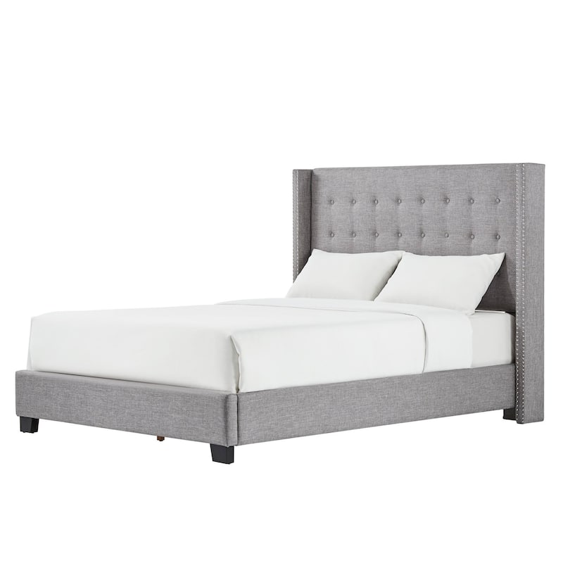 Melina Tufted Linen Wingback Platform Bed by iNSPIRE Q Bold - Grey - Full
