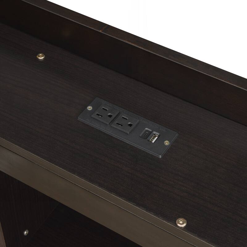 Twin Size L-shaped Bookcases Bed with Power Outlets, USB Charging Ports,Two Drawers