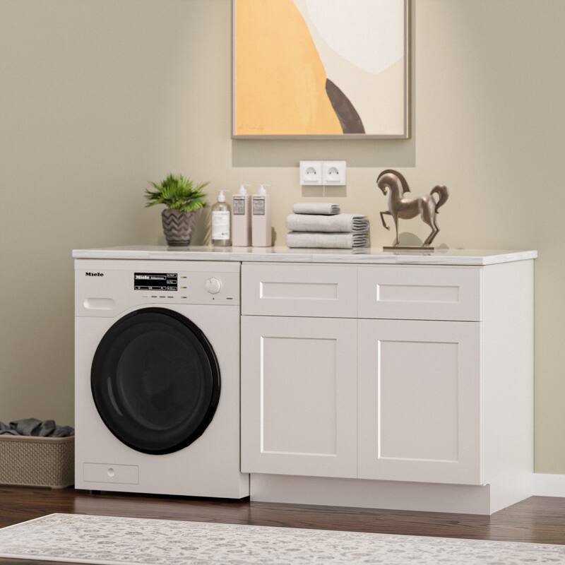 33" Solid Wood Shaker Sink Base Cabinet, White, 24" Deep, 2-Door Cabinet for Kitchen or Bathroom (Countertop Not Included) - White