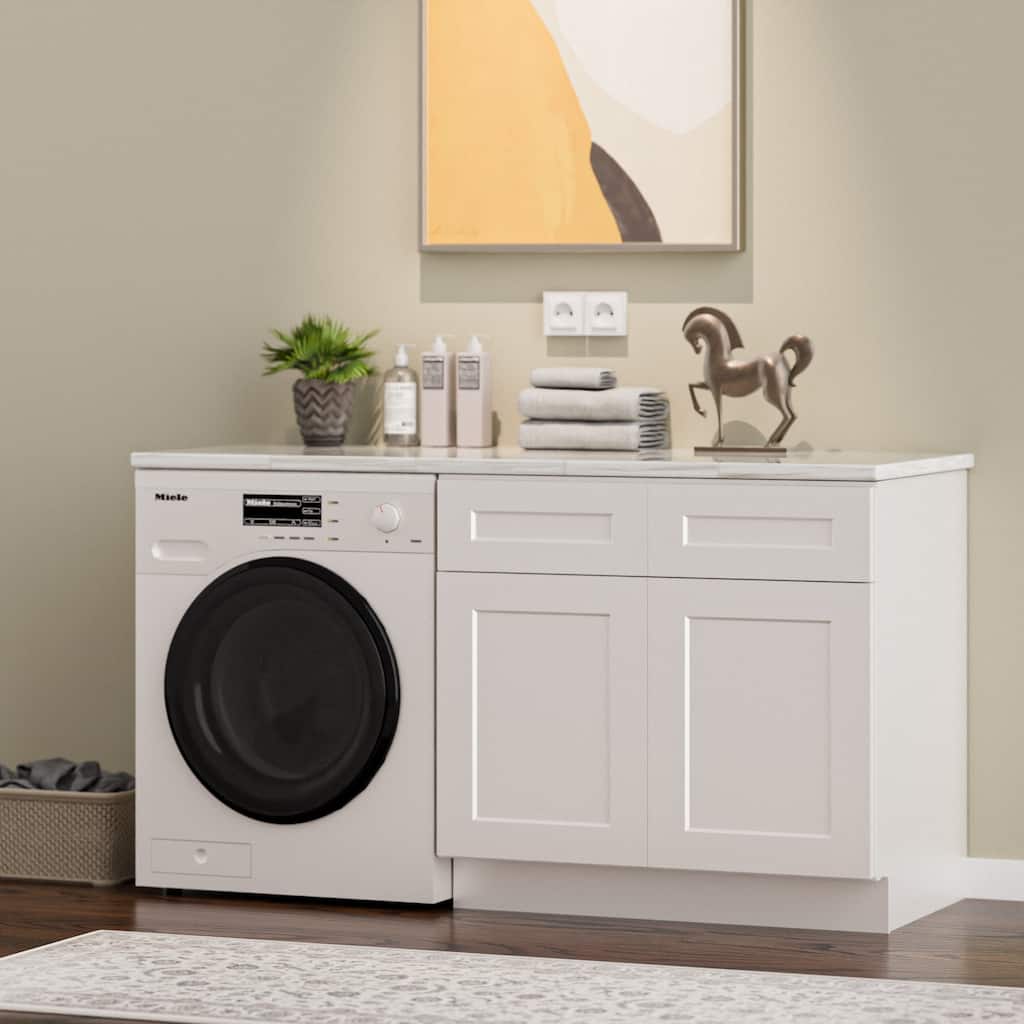 33" Solid Wood Shaker Sink Base Cabinet, White, 24" Deep, 2-Door Cabinet for Kitchen or Bathroom (Countertop Not Included)