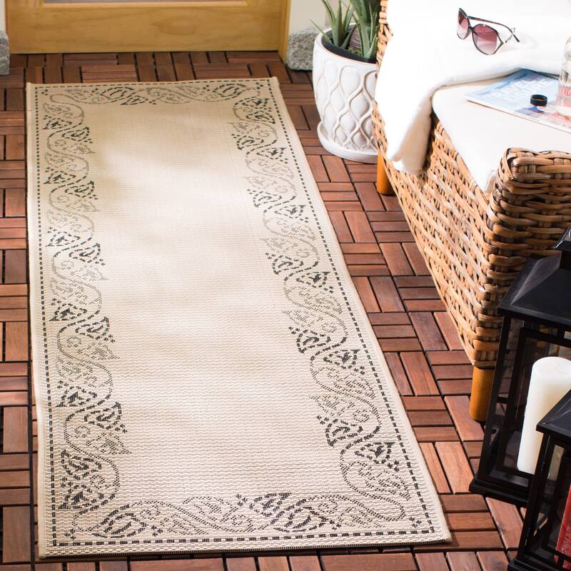 SAFAVIEH Courtyard Hajnal Indoor/ Outdoor Waterproof Patio Backyard Rug - 2'3" x 6'7" Runner - Sand/Black