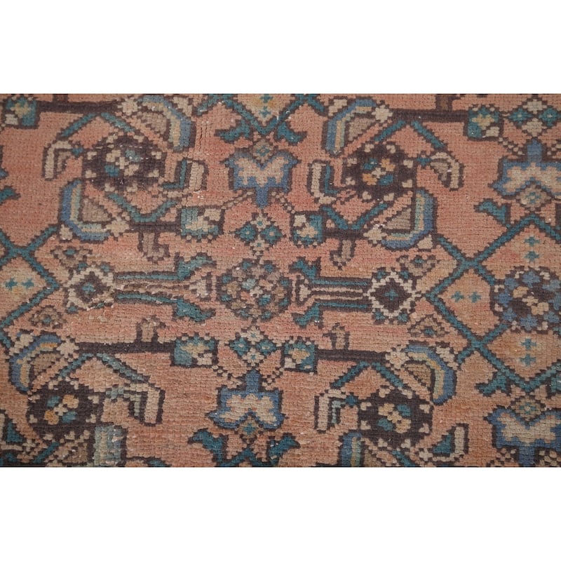 Geometric Hamedan Vintage Persian Runner Rug Handmade Wool Carpet - 3'9" x 8'8"