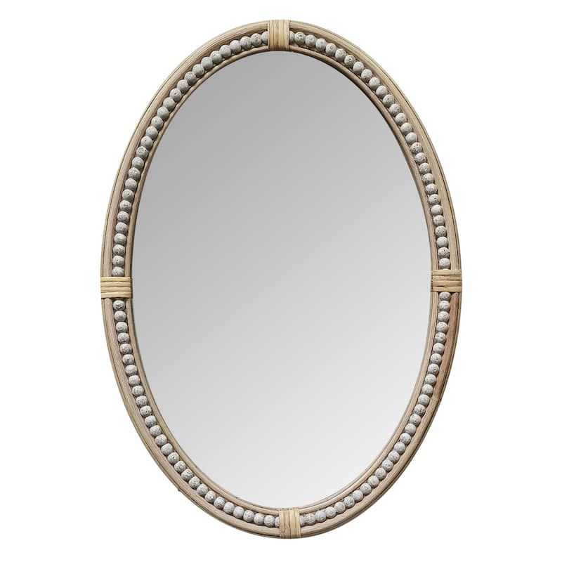 18x26 inch Boho Oval Mirror with Beads and Rattan Decor