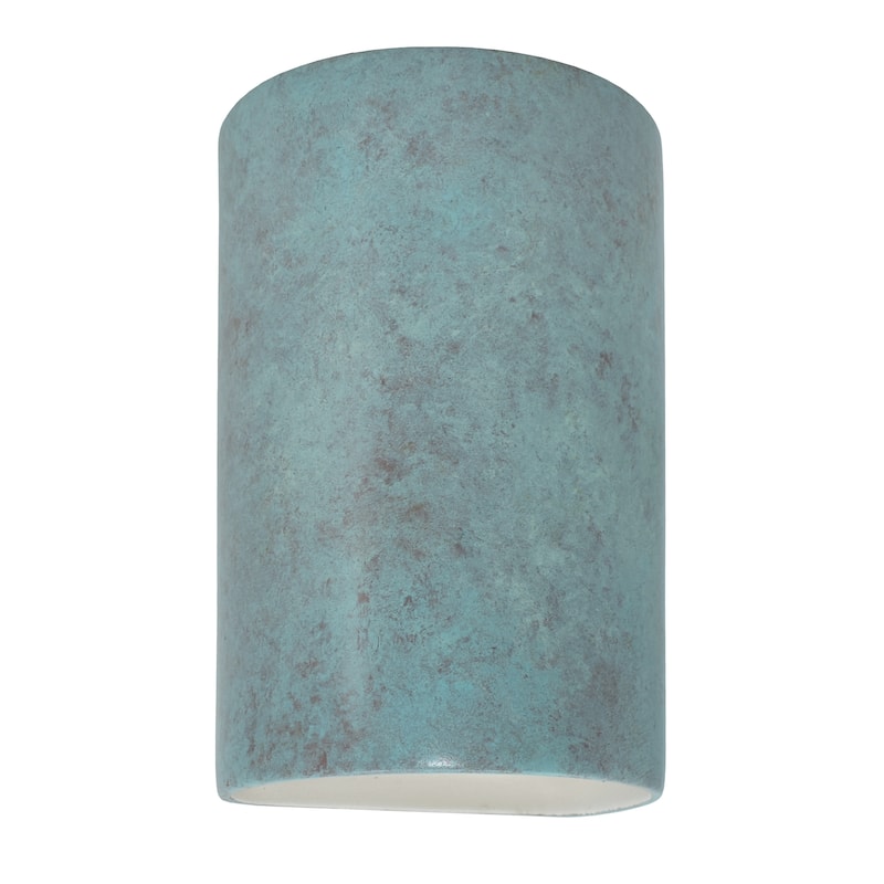 Justice Design Ambiance - Large ADA Cylinder Wall Sconce - Closed Top (Outdoor) - Replaceable Bulb - Verde Patina