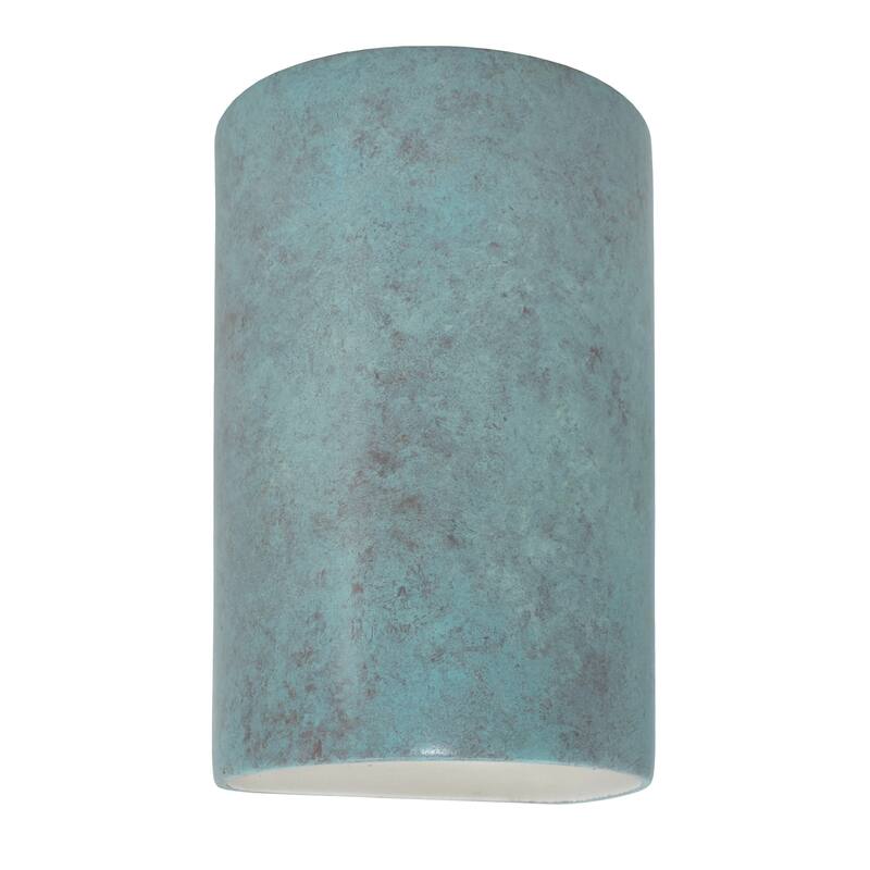 Justice Design Ambiance - Large Cylinder Wall Sconce - Open Top & Bottom (Outdoor) - Replaceable Bulb - Verde Patina