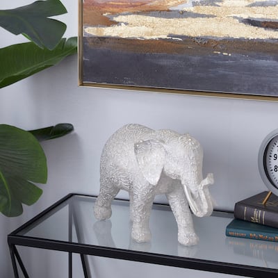 White Polystone Elephant Decorative Sculpture