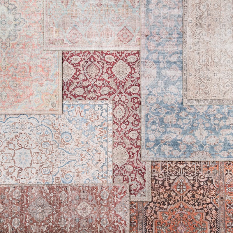 Gracewood Hollow Dadzie Indoor/Outdoor Blue and Light Pink Medallion Area Rug