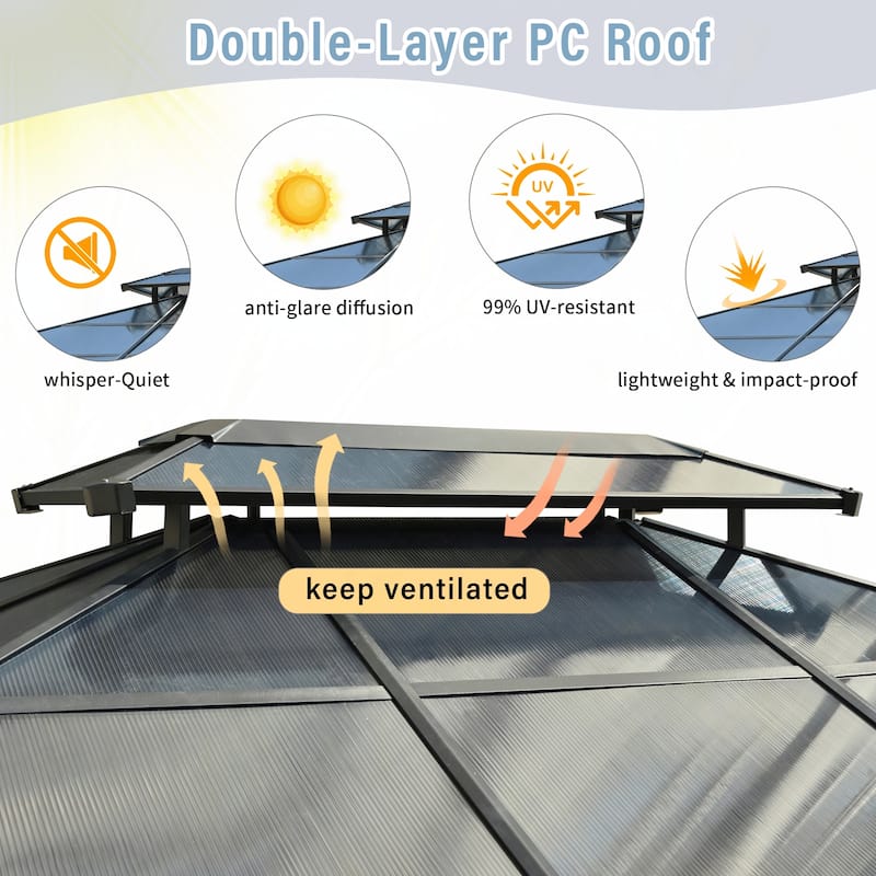 10'x12' Hardtop Heavy Duty Double Roof Patio Gazebo