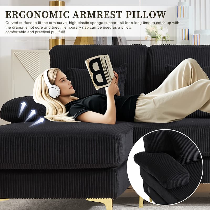 HOMEFUN Corduroy Upholstered U-shaped Adjustable Light Modular Sectional Sofa With Type-C and USB ports