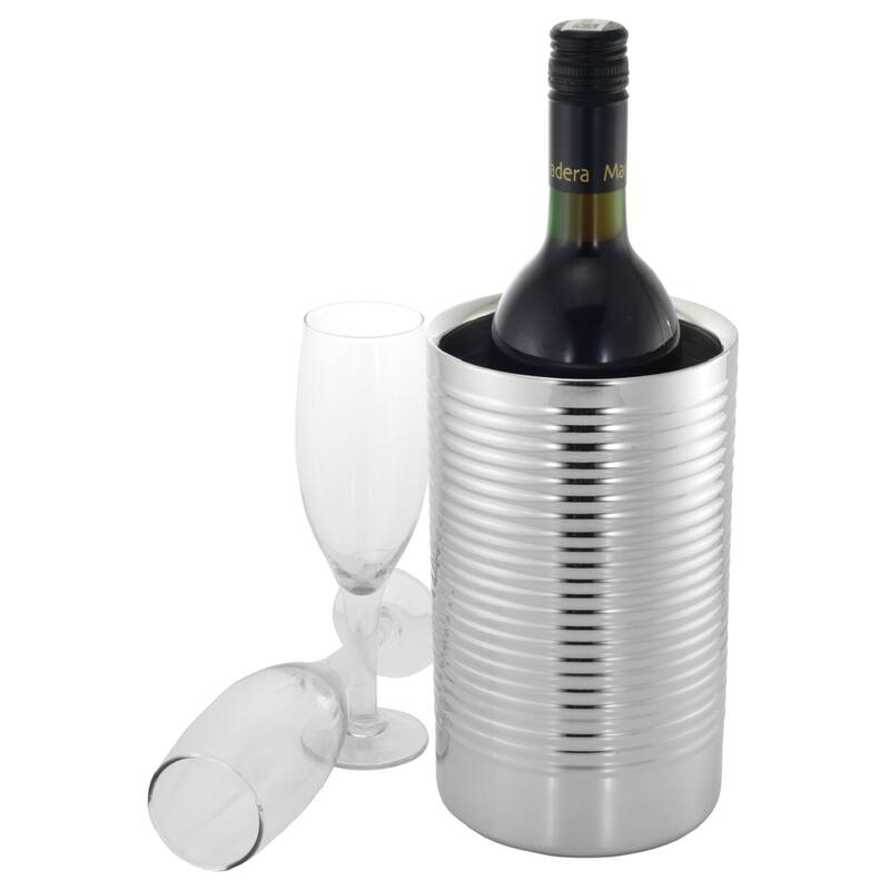 Sol Living Wine Chiller Bucket Double Wall Stainless Steel Barware Wine & Champagne Holder, 1.6 qt - Ribbed and Shiny