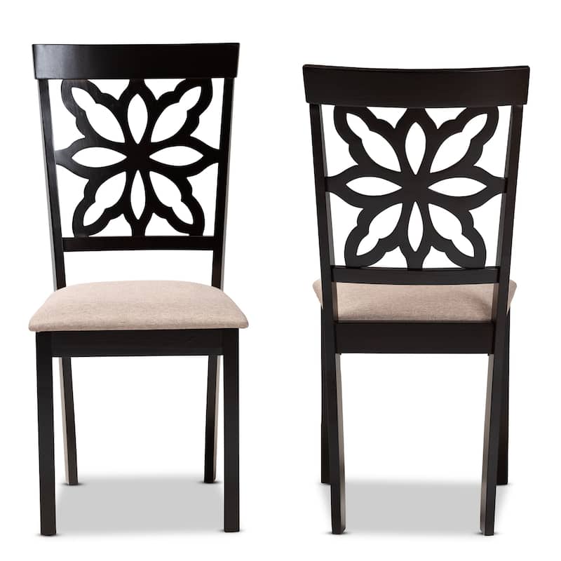 Modern Dining Chair Set - 2 Piece Fabric Upholstered Chairs - Dark Brown Wood Finish