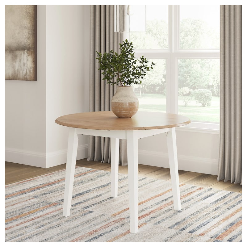 Signature Design by Ashley Gesthaven Dining Drop Leaf Table - 42" W x 42" D x 30.63" H - Light Brown/White